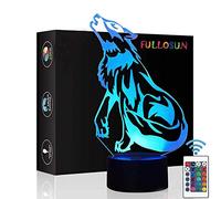 Fullosun Veilleuse 3D avec motif loup - Lampe d'illusion optique pour la maison et le co-dodo- Télécommande avec 16 couleurs changeantes - Pour enfants, garçons et hommes Wolf 2.