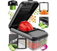 Fullstar Coupe Legumes Multifonctions et Mandoline Professionnelle Cuisine - Trancheur de Légumes - Decoupe Legumes Cube Oignon Carotte Concombre Tomates (Mini 2-en-1, Noir)