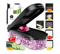 Fullstar Coupe Legumes Multifonctions et Mandoline - Trancheur ou Découpe Cube Oignons Carottes Concombres Frites Fruits - Rapeuse Legume et Fromage - Cuisine Accessoires (Compact 6-en-1 Noir)