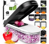 Fullstar Coupe Legumes Multifonctions et Mandoline - Trancheur ou Découpe Cube Oignons Carottes Concombres Frites Fruits - Rapeuse Legume et Fromage - Cuisine Accessoires (Compact 10-en-1 Blanc)