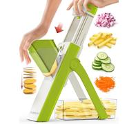 Fullstar Mandoline plus sûre pour cuisine, concombre, pommes de terre, julienne, légumes et aliments (4 en 1, blanc et vert)
