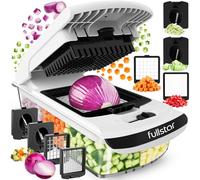 Fullstar Pro Original - Coupe Légumes Multifonctions - 4 Lames | Découpe et Spiraliseur Légumes Manuel - Coupe Oignon & Frites - Accessoires de Cuisine pour Meal Prep Rapide (4-en-1, Blanc)