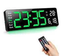 Fuloon Horloge Murale Numérique LED avec Télécommande Positif Compte à Rebours Luminosité Réglable Pendules Murales pour Salon Cuisine Bureau Gymnase (16 Pouces, Vert Clair)