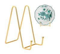 Fulushouxi Chevalet de table, 14,5 cm support assiette decorative, chevalet livre, support de présentation en métal, supports de cadre photo pour assiette, porte-photos cadres (jaune doré)