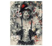 Fumer Singe en Costume Graffiti Art Mural drôle Animal Affiche et Abstraite Toile Tableau Peinture Murale Tableaux 60*80 sans Cadre