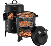 Fumoir 3 en 1 avec couvercle, barbecue à charbon de bois avec crochet et thermomètre, multifonction pour fumer et cuisson, barbecue de camping