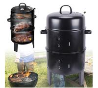 Fumoir 3 en 1 - Barbecue au charbon de bois - Intensité du vent réglable avec thermomètre - Fonction chauffante à double couche
