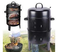 Fumoir 3 en 1 pour barbecue, fumoir, barbecue au charbon de bois, tonneau de fumage multifonction, avec thermomètre, bac à charbon et grille à cendres pour griller, fumer et cuire