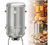 Fumoir à tambour et gril, 40 cm de diamètre, baril amovible, plateau à charbon et support, rôtissoire à poulet 3 en 1, barbecue à charbon portable