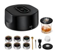 Fumoir Whisky Électrique, Kit avec 6 Bois Et Élément Chauffant Intégré | Batterie 650mAh, Six Essences, Élément Chauffant Intégré, Cuillère De Bar, Brosse, Câble Usb Et Pochette De Rangement