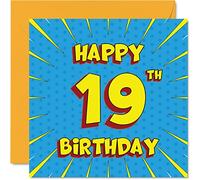 Fun 19th Birthday Cards for Men Woman - Comic Book - Happy Birthday Card for Sister Granddaughter Grandson Son Daughter Brother Cousin Nephew Niece, 145mm x 145mm Greeting Cards, 19th Birthday Card