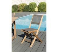 Fun - ensemble 2 chaises de jardin pliantes bois teck et textilène gris