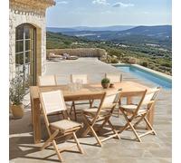 Fun - ensemble de jardin en bois teck et 6 chaises en textilène