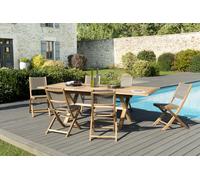 Fun - ensemble de jardin table 180 à 240cm bois teck et fauteuils gris