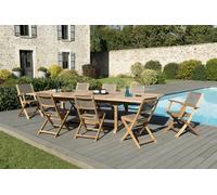 Fun - ensemble de jardin table bois teck 6 chaises et 2 fauteuils gris