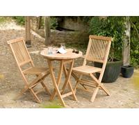 Fun - ensemble de jardin table bois teck pliante 60 cm et 2 chaises