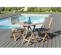 Fun - ensemble de jardin table en bois teck 70 cm et 2 chaises grise