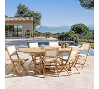Fun - ensemble de jardin table en bois teck et textilène 8 à 10 personnes