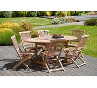 Fun - ensemble de jardin table ovale ext.120 à 180cm et 6 chaises bois teck