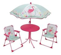 FUN HOUSE 713088 FLAMANT ROSE Salon de jardin avec une table, 2 chaises pliables et un parasol pour enfant