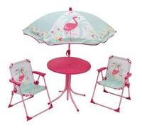 FUN HOUSE 713088 FLAMANT ROSE Salon de jardin avec une table, 2 chaises pliables et un parasol pour enfant Rose G