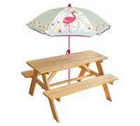Table de Pique-nique pour Enfant - FUN HOUSE - FLAMANT ROSE - Bois - Avec Parasol