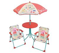 FUN HOUSE 713472 Peppa Pig Salon de Jardin pour Enfant avec Une Table H.46 X Ø46 CM, Deux chaises H.53 X L.38,5 X P.37,5 cm et Un Parasol H.125 X Ø 100 cm