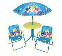 Fun House Ensemble table et chaises enfants Baby Shark plastique à motifs avec parasol H125 Ø100 cm