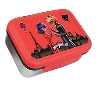 Fun House - Boîte à Goûter INOX Miraculous Ladybug - Lunchbox Enfant avec 2 Compartiments - Idéale pour l'École et Les Loisirs - Dimensions 17 x 13,5 x 6,5 cm - Rouge - Matériau Durable - 006086