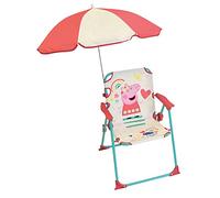 Fun House | Chaise Pliante Enfant Peppa Pig avec Parasol Ø65 cm | H53 x L38 x P37 cm | Licence Officielle | Mobilier Extérieur Léger | Idée Cadeau Plein Air Dès 3 Ans