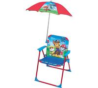 Fun House | Chaise Pliante pour Enfant Pat Patrouille Bleu avec Parasol Ø65 Cm | H53 x L38.5 x P37.5 Cm | Licence Officielle | Mobilier Extérieur Plen Air Léger | Cadeau Été Jardin Plage Dès 3 Ans