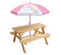 FUN HOUSE Licorne Table pique-nique en pin H.53 x l.95 x P.75 cm avec parasol H.125 x ø 100 cm - Pour enfant