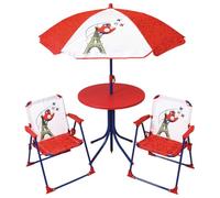 Fun House Mobilier de Jardin Salon de Jardin Jeux Olympiques Paris 2024 Table 46 x 46 cm 2 chaises Pliantes Parasol 125 x 10