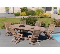 FUN - Table de jardin 8/10 personnes - ovale ext. 180/240 en bois Teck