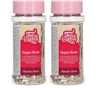 FunCakes Metallic Sugar RodsXL Argent: Sprinkles gâteau, Bon Goût, Parfait pour la Décoration de Gâteau, Sprinkles Cupcake 70 g. (Lot de 2)