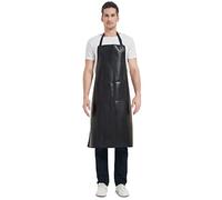 FunChaos Imperméable Noir Tablier, Tablier de Travail Robuste, Tabliers en Cuir Artificiel pour Chef, Boucher, Barbier, Vaisselle, Nettoyage, Toilettage des Chiens (Plus Taille)