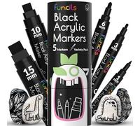 Funcils Feutres Acrylique Noir (5 Pack) - Marqueur Permanent 5 Pointes (1mm, 3mm, 6mm, 10mm, 15mm) | Stylo Acrylique pour Artiste - Bois, Toile, Pierre, Verre, Métal, Tissu, Plastique