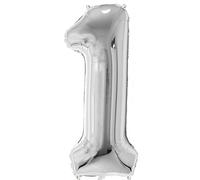 FUNFEST Ballon Chiffre 1 Argent Métallique 100cm - Décoration Anniversaire Chic & Élégante - Compatible Air & Hélium - Qualité Supérieure