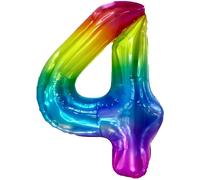 FUNFEST Ballon Chiffre 4 Arc-en-ciel Géant 100cm - Décoration Anniversaire 4 Ans - Compatible Air & Hélium - Paille Incluse