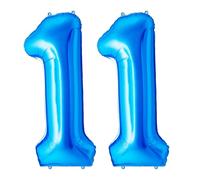 FUNFEST Ballons 11 Ans Bleu Géant 100cm - Décoration Anniversaire 11 ans Garçon - Double Chiffre 1 Inclus - Compatible Hélium