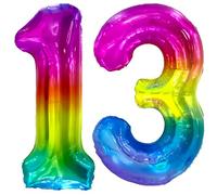 FUNFEST Ballons 13 ou 31 Ans Arc-en-ciel Géant 100cm - Décoration Anniversaire Ado - Chiffres 1 et 3 Inclus - Hélium Compatible