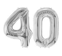 FUNFEST Ballons 40 Ans Argent Géant 100cm - Décoration Anniversaire 40 ans Chic - Chiffres 4 et 0 Inclus - Hélium Compatible