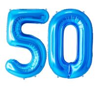 FUNFEST Ballons 50 Ans Bleu Géant 100cm - Décoration Anniversaire 50 ans Homme - Chiffres 5 et 0 Inclus - Hélium Compatible