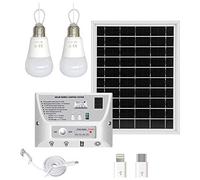 Funien Système d'éclairage Solaire Portable Panneau Solaire étanche 5.5W Ampoules LED 1W et 2W Contrôleur 5000mAh avec Port de Chargement de téléphone Compatible avec Android/iOS/Type-C Lampes d'a