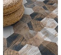 Funlife 20PCS Autocollant Hexagone Stickers Carrelage, Grain de bois brun parquet adhesif sol, Imperméable carrelage adhesif sol, Convient pour la cuisine, salle de Bains carreaux adhesif 20cmX23cm