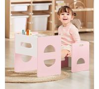 FUNLIO Ensemble Table et Chaise Montessori à Hauteur réglable pour 1-3 Ans, Ensemble Table et Chaise en Bois Massif, pour bébé pour Lire/Manger/Jouer - Rose
