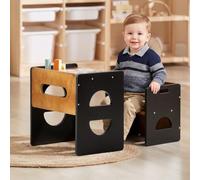 FUNLIO Ensemble Table et Chaise Montessori à Hauteur réglable pour 1-3 Ans, Ensemble Table et Chaise en Bois Massif, pour bébé pour Lire/Manger/Jouer - Noir