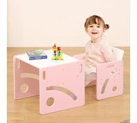 FUNLIO Ensemble Table et Chaise Montessori pour bébés de 1 à 3 Ans, Table et Chaise Ajustables en Hauteur pour la Lecture, Les Repas et Le Jeu, Facile à Assembler, certifié CPC - Rose