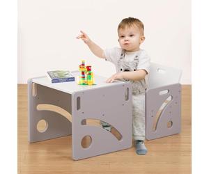 FUNLIO Ensemble Table et Chaise Montessori pour bébés de 1 à 3 Ans, Table et Chaise Ajustables en Hauteur pour la Lecture, Les Repas et Le Jeu, Facile à Assembler, certifié CPC - Gris