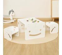 FUNLIO Montessori Table Enfant avec 2 Chaise pour bébés de 1 à 3 Ans. Table et Chaise Enfant Ajustables en Hauteur pour la Lecture, Les Repas et Le Jeu. Facile à Assembler, certifié CPC - Carrée Blanc